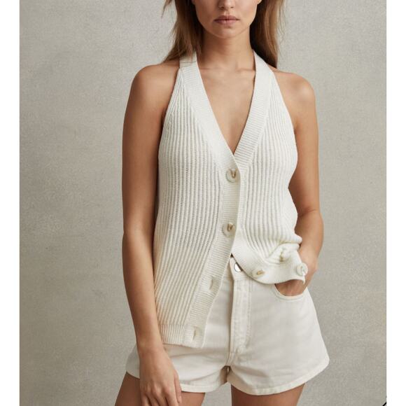 Reiss Tops - Reiss Sinead Knitted Halter Neck Top With Linen in Ivory Size Small